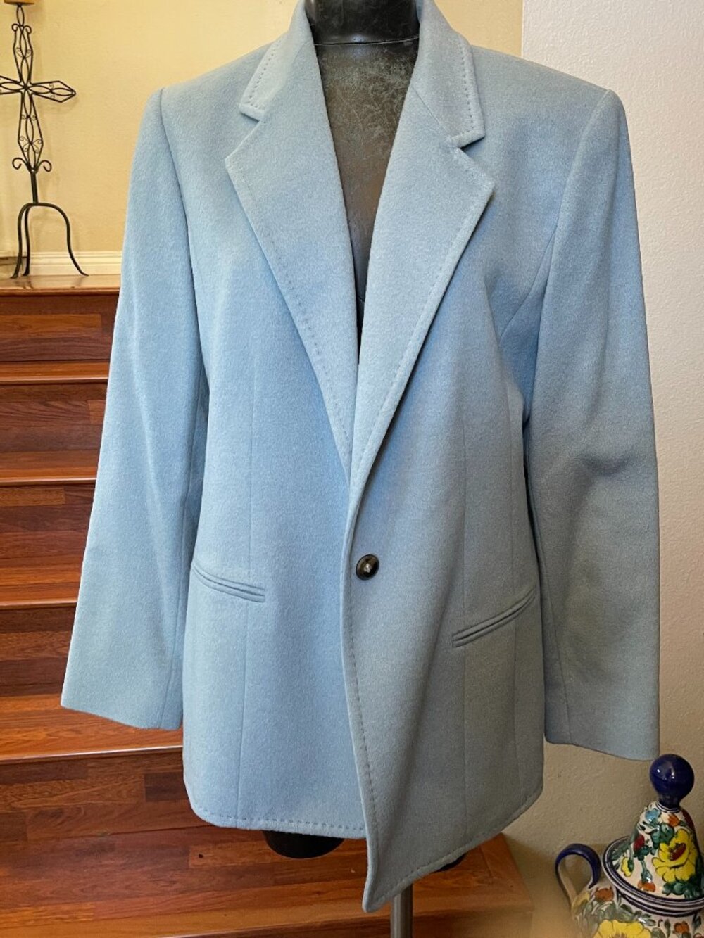 VTG Company Ellen Tracy Wool Blend Size 14 Blue Blazer Jacket 1 Button Lined